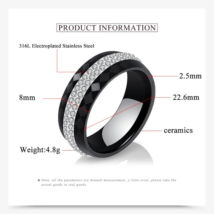 Eleganter Keramikring für Damen – Schwarz & Weiß mit Kristall