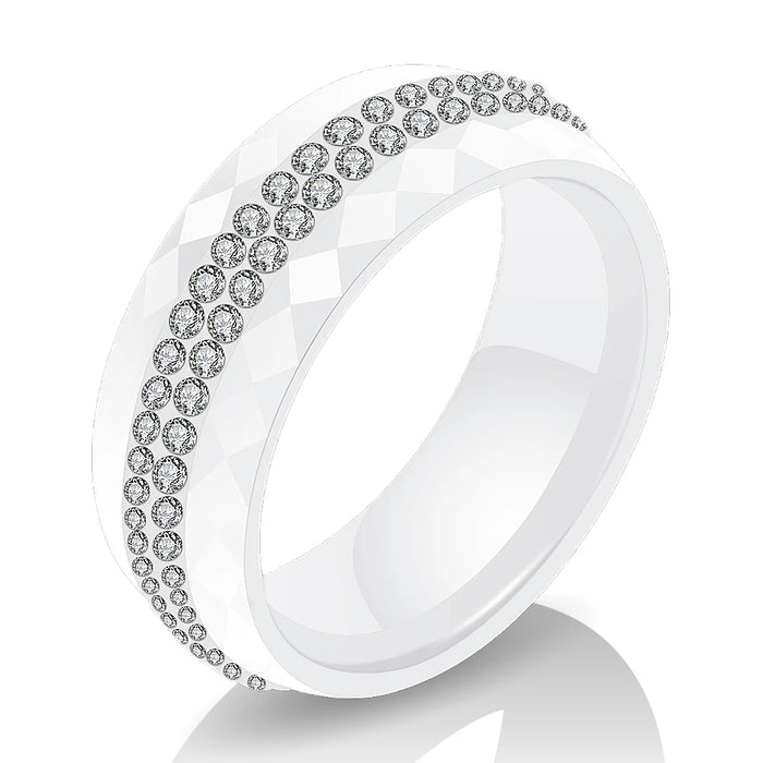 Eleganter Keramikring für Damen – Schwarz & Weiß mit Kristall