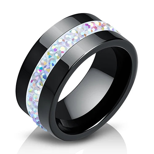 Eleganter Keramikring für Damen – Schwarz & Weiß mit Kristall