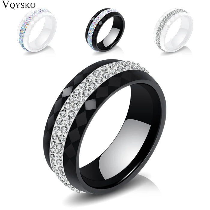 Eleganter Keramikring für Damen – Schwarz & Weiß mit Kristall
