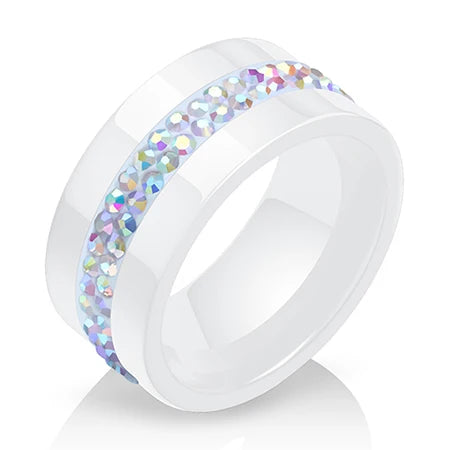 Eleganter Keramikring für Damen – Schwarz & Weiß mit Kristall