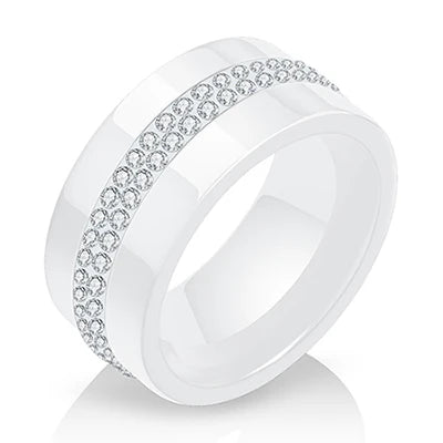 Eleganter Keramikring für Damen – Schwarz & Weiß mit Kristall