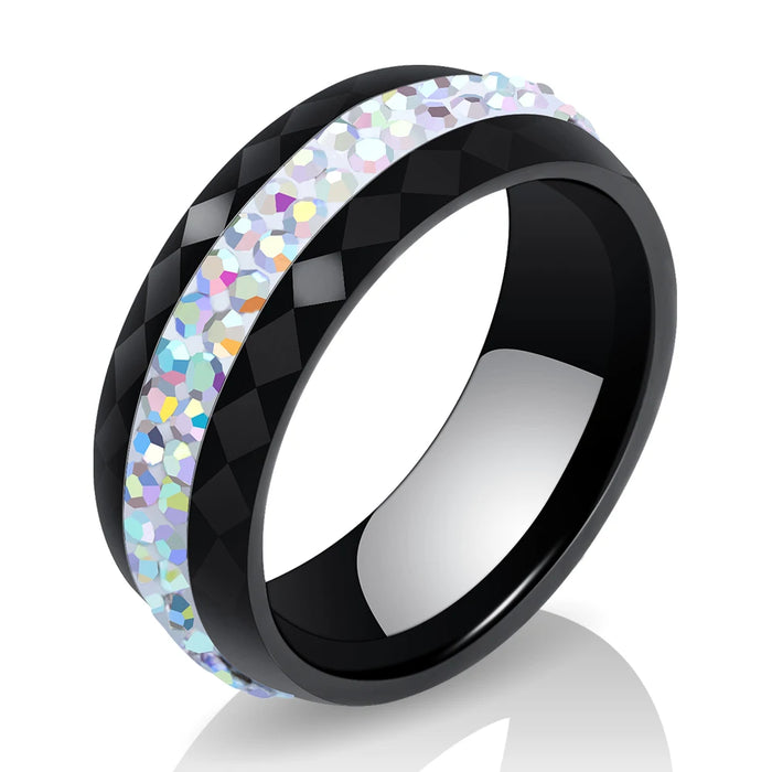 Eleganter Keramikring für Damen – Schwarz & Weiß mit Kristall