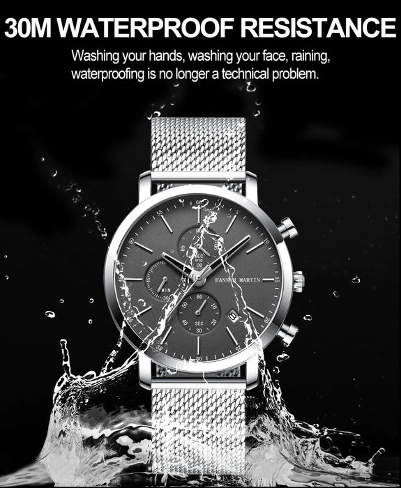 Quarzuhr für Herren – Edelstahl Chronograph mit Datum und Wasserschutz