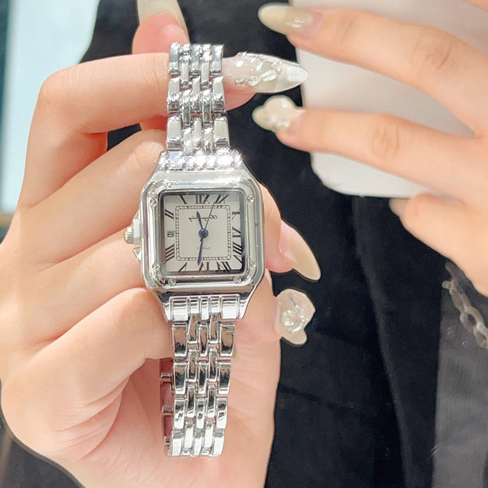 Elegante Damen-Quarzuhr mit eckigem Zifferblatt – Edelstahl Armbanduhr in Gold oder Silber