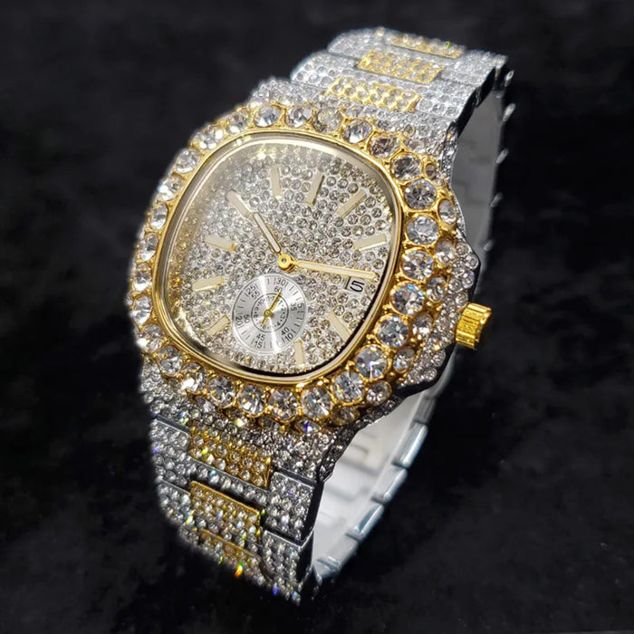 Luxus "Iced Out" Quarz-Armbanduhr für Herren – Edelstahl, Stoßfest, Wasserdicht