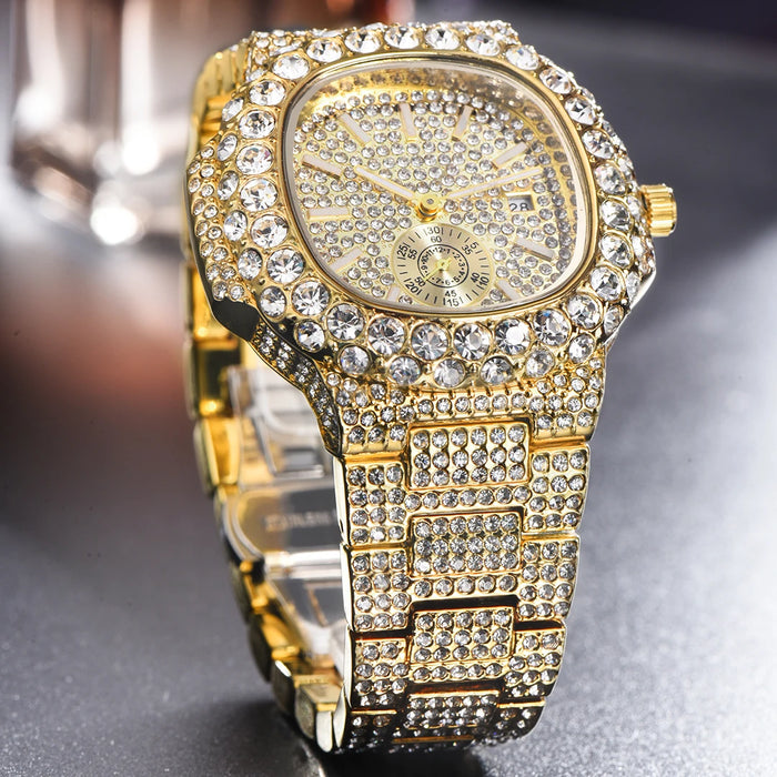 Luxus "Iced Out" Quarz-Armbanduhr für Herren – Edelstahl, Stoßfest, Wasserdicht