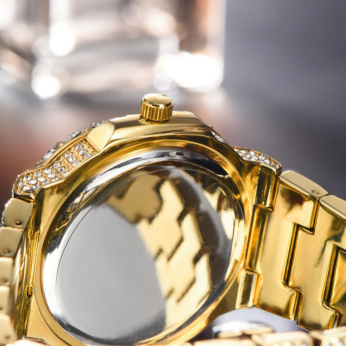 Luxus "Iced Out" Quarz-Armbanduhr für Herren – Edelstahl, Stoßfest, Wasserdicht