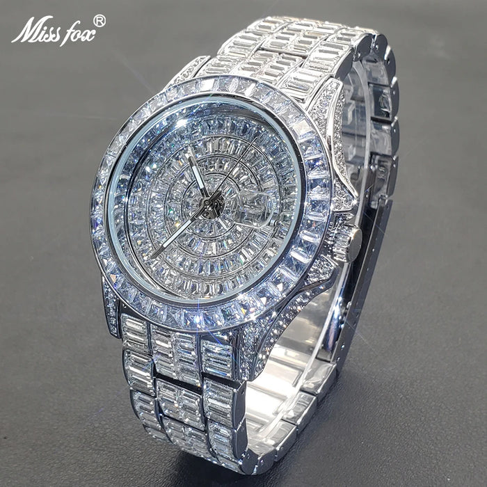 Ice Out Luxus Quarzuhr für Herren – Voll Diamant, Luminous Zeiger, 30m Wasserdicht, Edelstahl, Auto Date, Anti-Magnetisch