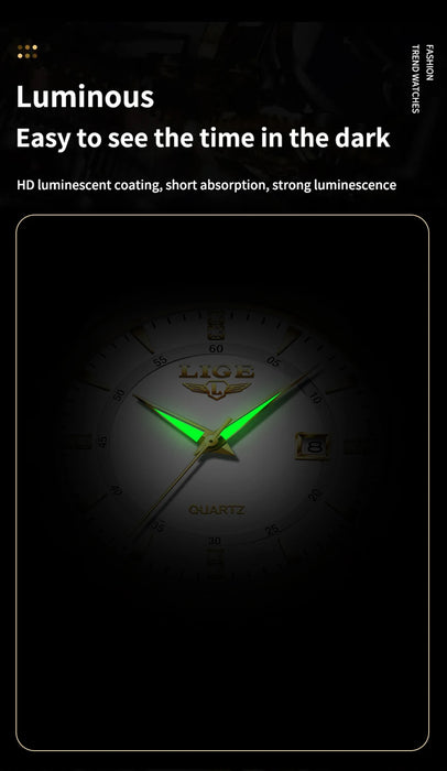 LIGE Damen Quarzuhr – Goldene Edelstahl Armbanduhr mit Luminous Zeigern, Stopuhr, Wasserfest, Auto-Datum – Luxus Armbanduhr für Damen