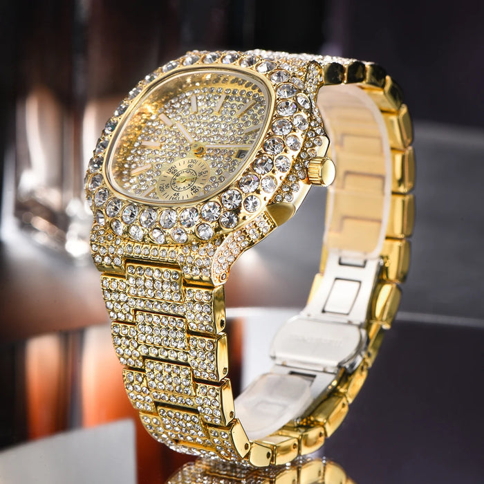 Luxus "Iced Out" Quarz-Armbanduhr für Herren – Edelstahl, Stoßfest, Wasserdicht
