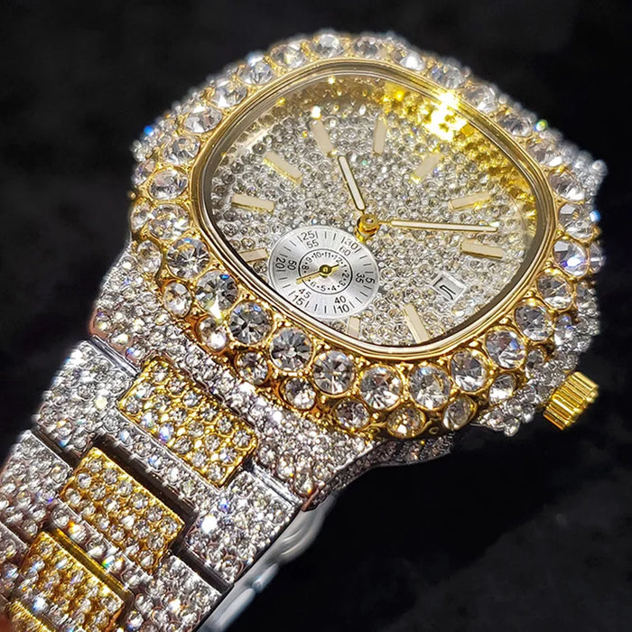 Luxus "Iced Out" Quarz-Armbanduhr für Herren – Edelstahl, Stoßfest, Wasserdicht