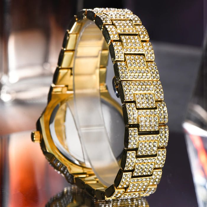 Luxus "Iced Out" Quarz-Armbanduhr für Herren – Edelstahl, Stoßfest, Wasserdicht