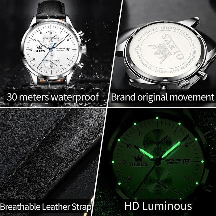 Luxus Quarzuhr für Herren – Wasserdicht, Chronograph, Luminous, Automatisches Datum