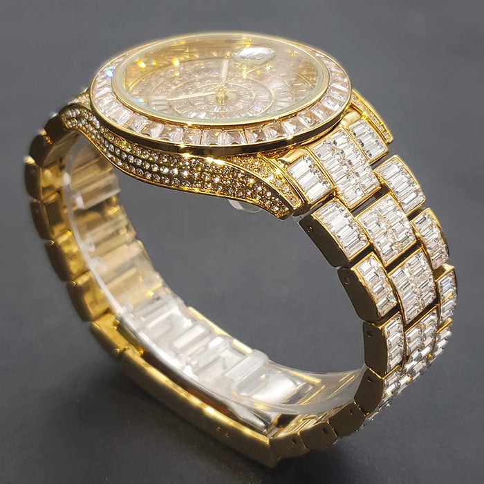 Ice Out Luxus Quarzuhr für Herren – Voll Diamant, Luminous Zeiger, 30m Wasserdicht, Edelstahl, Auto Date, Anti-Magnetisch