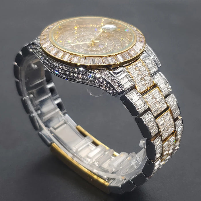 Ice Out Luxus Quarzuhr für Herren – Voll Diamant, Luminous Zeiger, 30m Wasserdicht, Edelstahl, Auto Date, Anti-Magnetisch