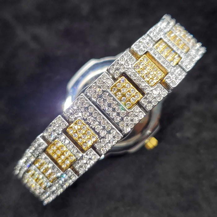 Luxus "Iced Out" Quarz-Armbanduhr für Herren – Edelstahl, Stoßfest, Wasserdicht