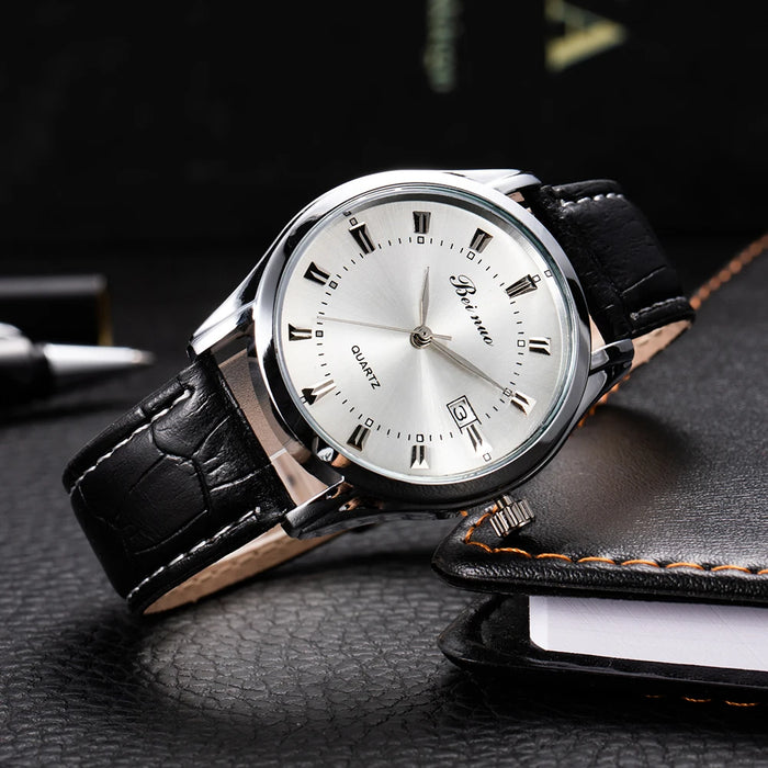 Herren Business Quarzuhr – Elegante Lederarmbanduhr, stoßfest & wasserdicht