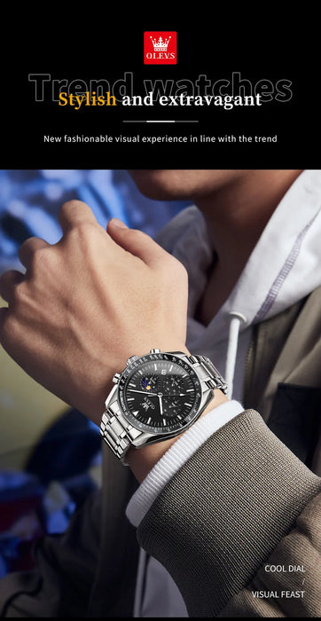 OLEVS Herren Quarz-Armbanduhr 3618 – Chronograph, Wasserdicht, Luminous