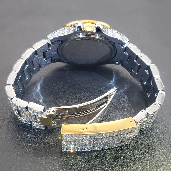 Ice Out Luxus Quarzuhr für Herren – Voll Diamant, Luminous Zeiger, 30m Wasserdicht, Edelstahl, Auto Date, Anti-Magnetisch