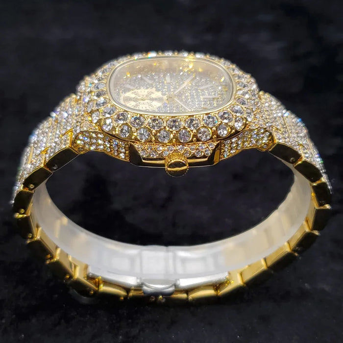 Luxus "Iced Out" Quarz-Armbanduhr für Herren – Edelstahl, Stoßfest, Wasserdicht