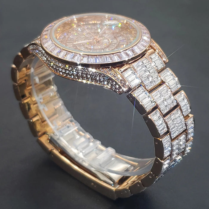 Ice Out Luxus Quarzuhr für Herren – Voll Diamant, Luminous Zeiger, 30m Wasserdicht, Edelstahl, Auto Date, Anti-Magnetisch