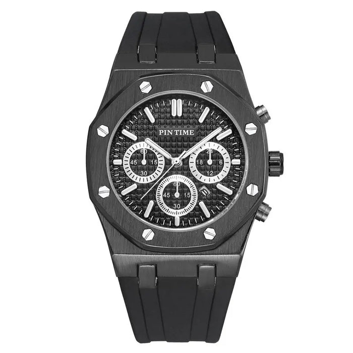 PINTIME Luxus Quarz Armbanduhr für Herren, Wasserdicht, Edelstahl, Sportliche Design Uhr, 42 mm Zifferblatt