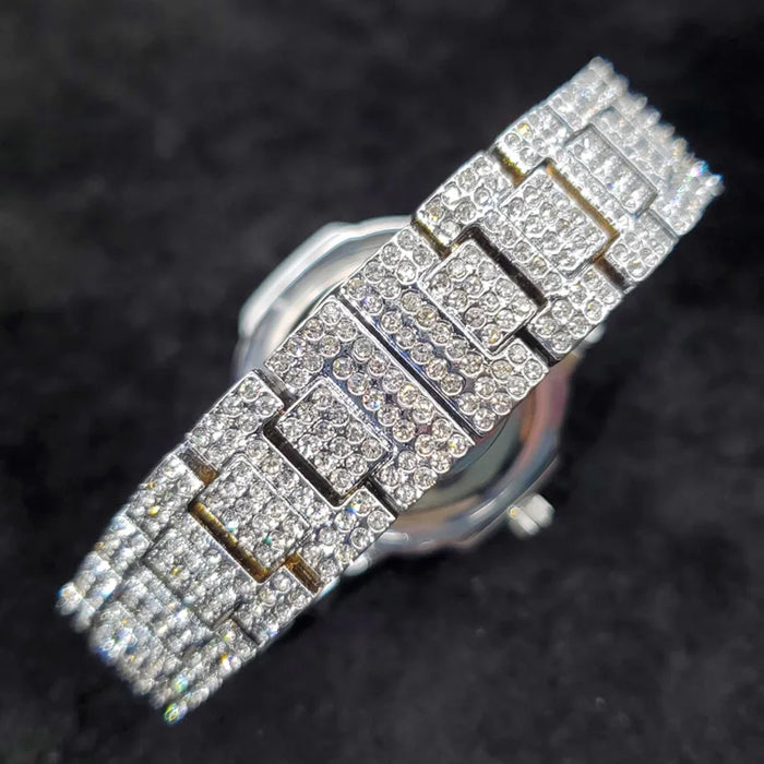 Luxus "Iced Out" Quarz-Armbanduhr für Herren – Edelstahl, Stoßfest, Wasserdicht