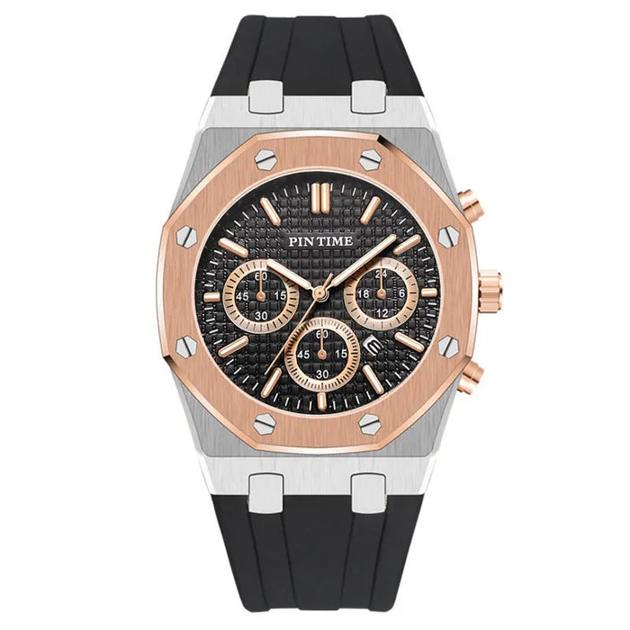 PINTIME Luxus Quarz Armbanduhr für Herren, Wasserdicht, Edelstahl, Sportliche Design Uhr, 42 mm Zifferblatt