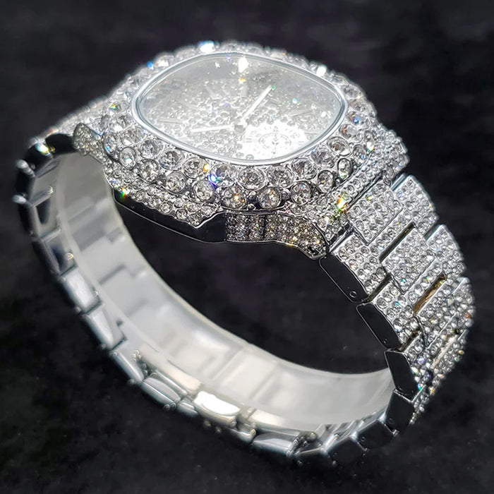 Luxus "Iced Out" Quarz-Armbanduhr für Herren – Edelstahl, Stoßfest, Wasserdicht