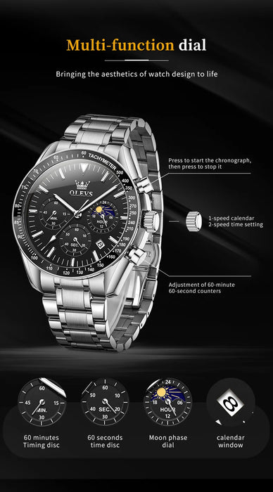 OLEVS Herren Quarz-Armbanduhr 3618 – Chronograph, Wasserdicht, Luminous