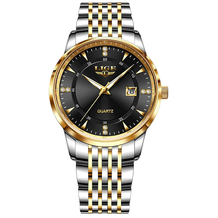 LIGE Damen Quarzuhr – Goldene Edelstahl Armbanduhr mit Luminous Zeigern, Stopuhr, Wasserfest, Auto-Datum – Luxus Armbanduhr für Damen