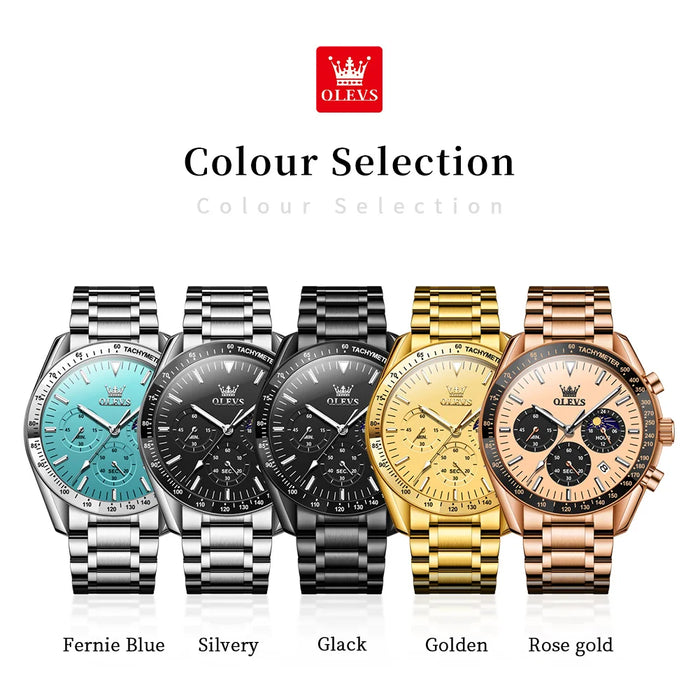 OLEVS Herren Quarz-Armbanduhr 3618 – Chronograph, Wasserdicht, Luminous
