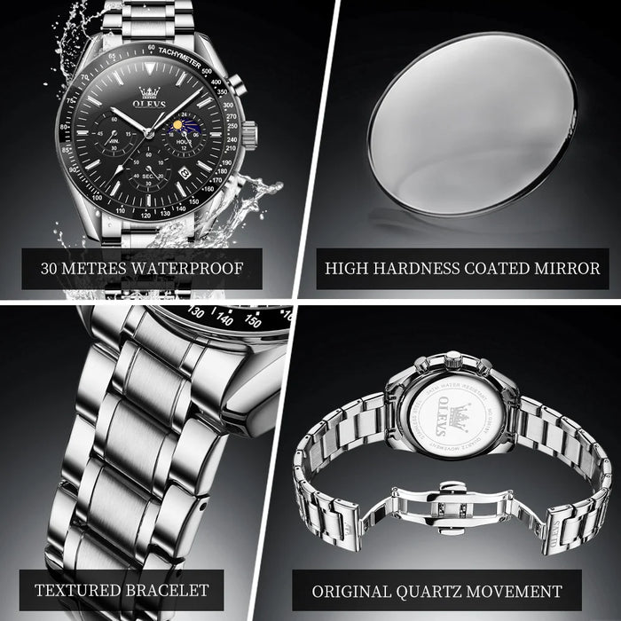 OLEVS Herren Quarz-Armbanduhr 3618 – Chronograph, Wasserdicht, Luminous