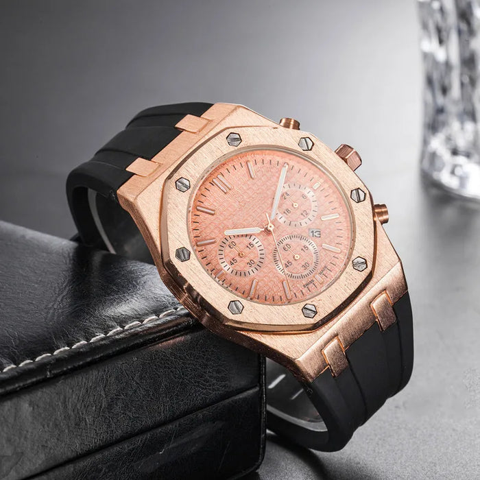 PINTIME Luxus Quarz Armbanduhr für Herren, Wasserdicht, Edelstahl, Sportliche Design Uhr, 42 mm Zifferblatt