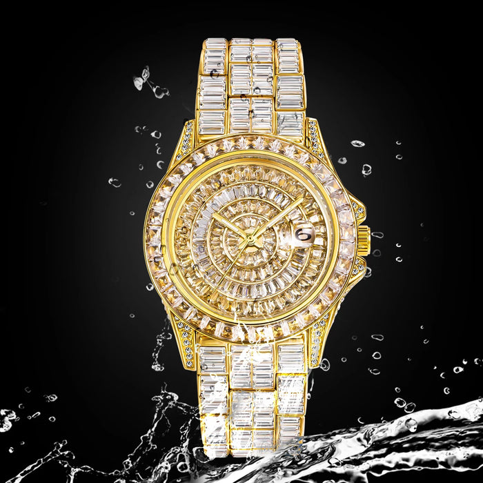 Ice Out Luxus Quarzuhr für Herren – Voll Diamant, Luminous Zeiger, 30m Wasserdicht, Edelstahl, Auto Date, Anti-Magnetisch