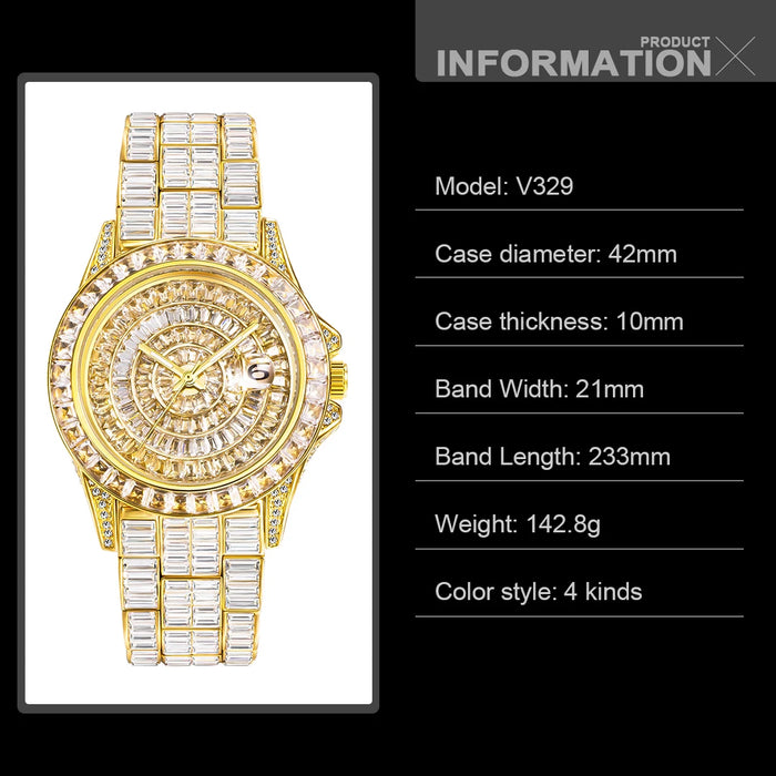Ice Out Luxus Quarzuhr für Herren – Voll Diamant, Luminous Zeiger, 30m Wasserdicht, Edelstahl, Auto Date, Anti-Magnetisch