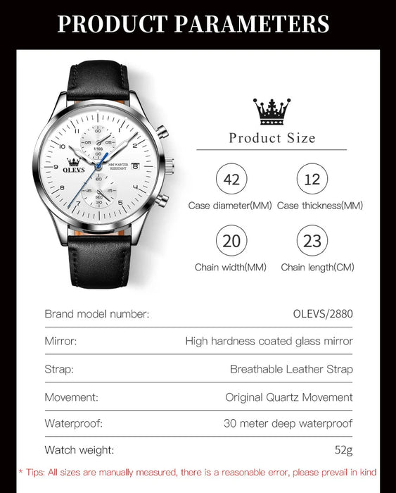 Luxus Quarzuhr für Herren – Wasserdicht, Chronograph, Luminous, Automatisches Datum
