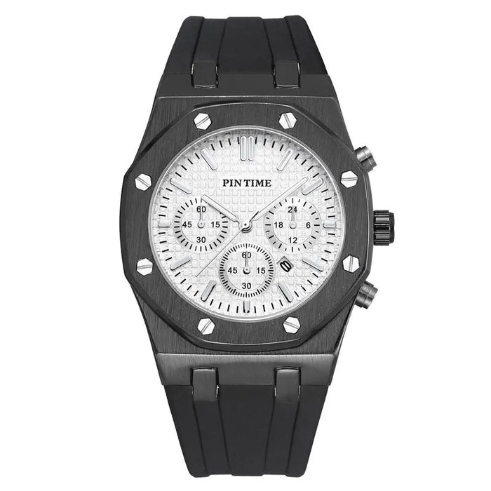 PINTIME Luxus Quarz Armbanduhr für Herren, Wasserdicht, Edelstahl, Sportliche Design Uhr, 42 mm Zifferblatt