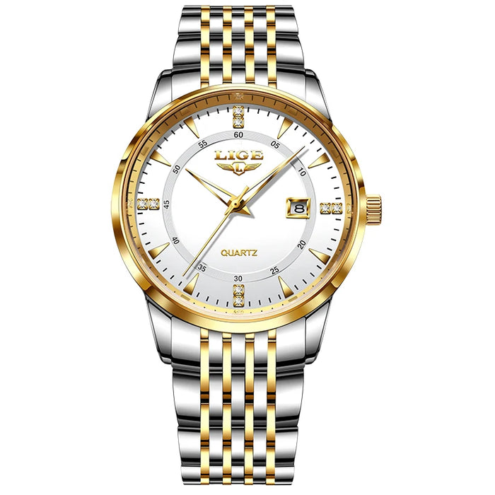 LIGE Damen Quarzuhr – Goldene Edelstahl Armbanduhr mit Luminous Zeigern, Stopuhr, Wasserfest, Auto-Datum – Luxus Armbanduhr für Damen