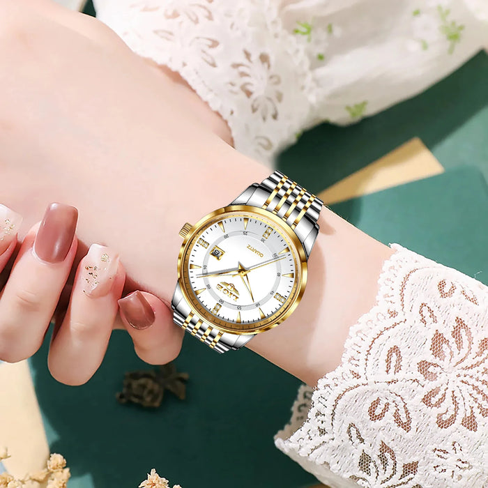 LIGE Damen Quarzuhr – Goldene Edelstahl Armbanduhr mit Luminous Zeigern, Stopuhr, Wasserfest, Auto-Datum – Luxus Armbanduhr für Damen