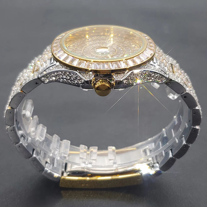 Ice Out Luxus Quarzuhr für Herren – Voll Diamant, Luminous Zeiger, 30m Wasserdicht, Edelstahl, Auto Date, Anti-Magnetisch