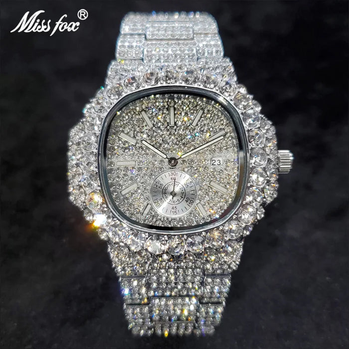 Luxus "Iced Out" Quarz-Armbanduhr für Herren – Edelstahl, Stoßfest, Wasserdicht