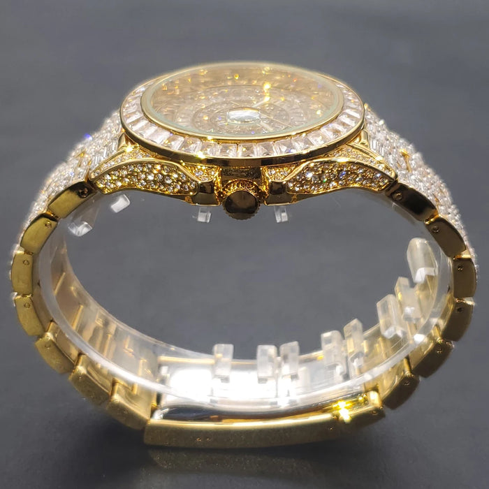Ice Out Luxus Quarzuhr für Herren – Voll Diamant, Luminous Zeiger, 30m Wasserdicht, Edelstahl, Auto Date, Anti-Magnetisch