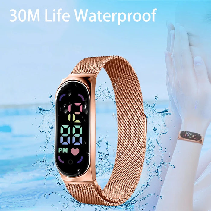 POPLOV Damen Digitaluhr mit LED-Touchscreen – Elegante Uhr mit Magnetarmband, wasserdicht & modern