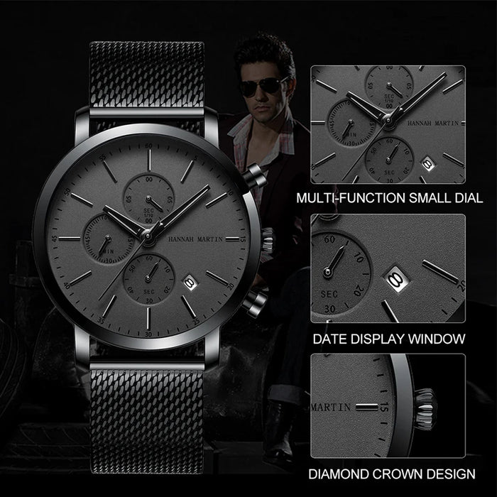 Quarzuhr für Herren – Edelstahl Chronograph mit Datum und Wasserschutz