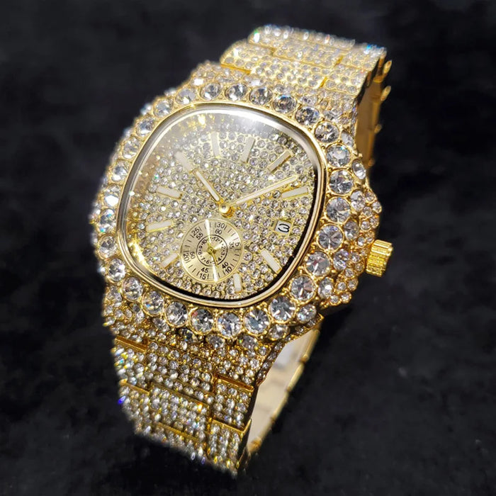 Luxus "Iced Out" Quarz-Armbanduhr für Herren – Edelstahl, Stoßfest, Wasserdicht