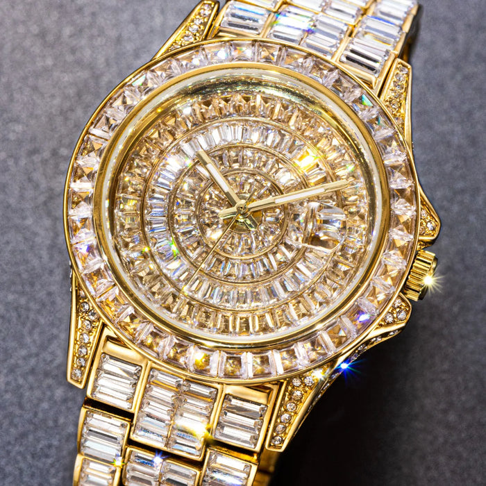 Ice Out Luxus Quarzuhr für Herren – Voll Diamant, Luminous Zeiger, 30m Wasserdicht, Edelstahl, Auto Date, Anti-Magnetisch