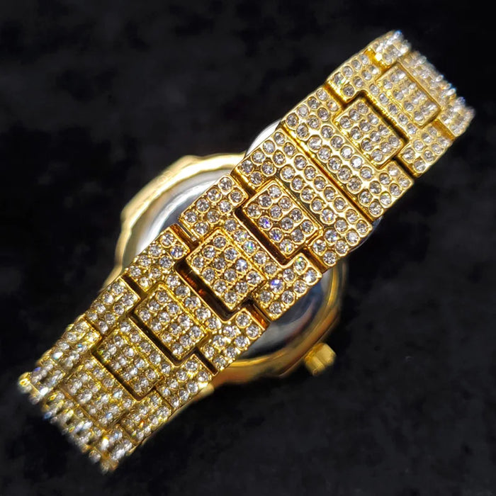 Luxus "Iced Out" Quarz-Armbanduhr für Herren – Edelstahl, Stoßfest, Wasserdicht