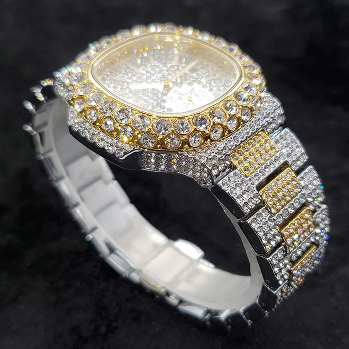 Luxus "Iced Out" Quarz-Armbanduhr für Herren – Edelstahl, Stoßfest, Wasserdicht